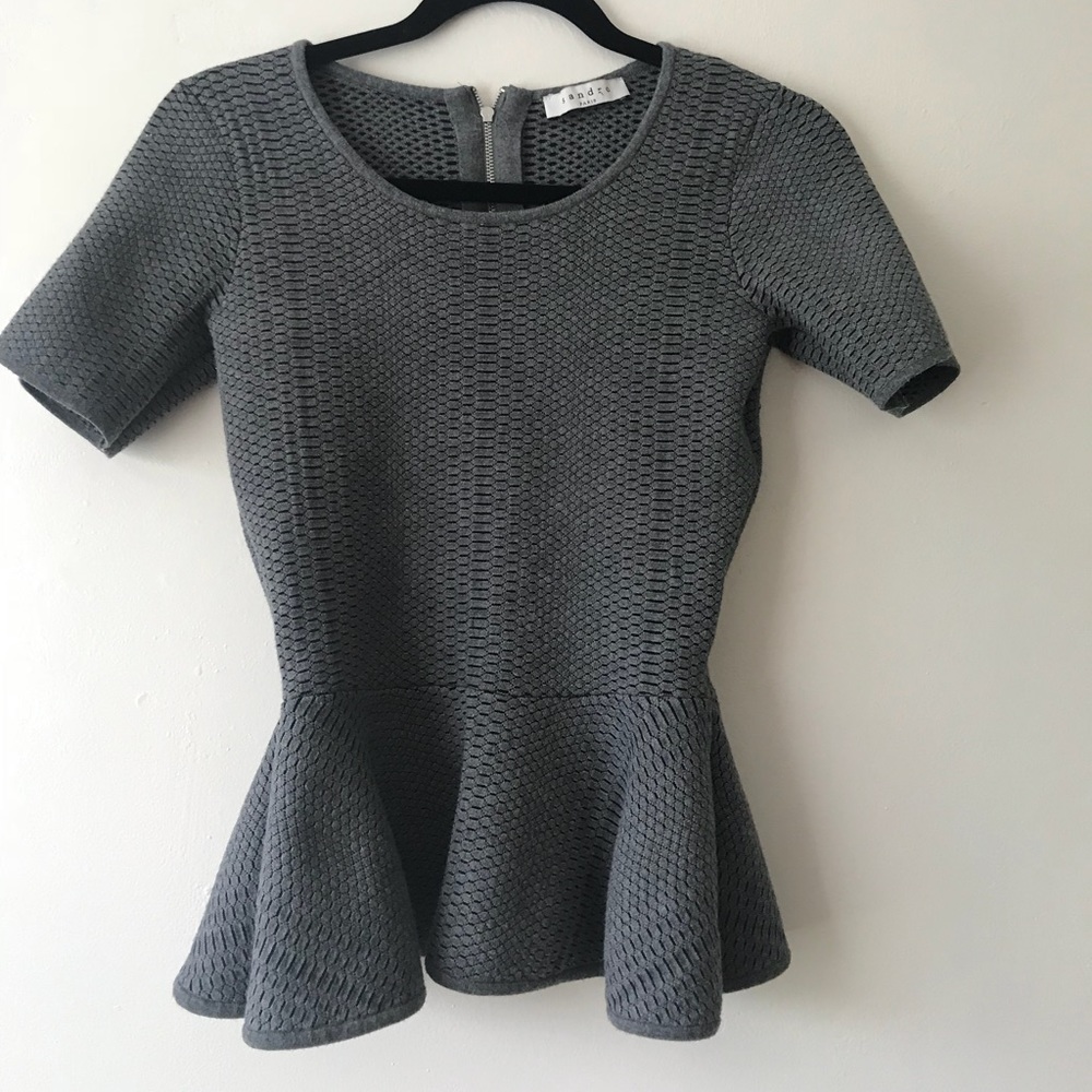 Sandro grey peplum knit stretchy top - Picture 2 of 7